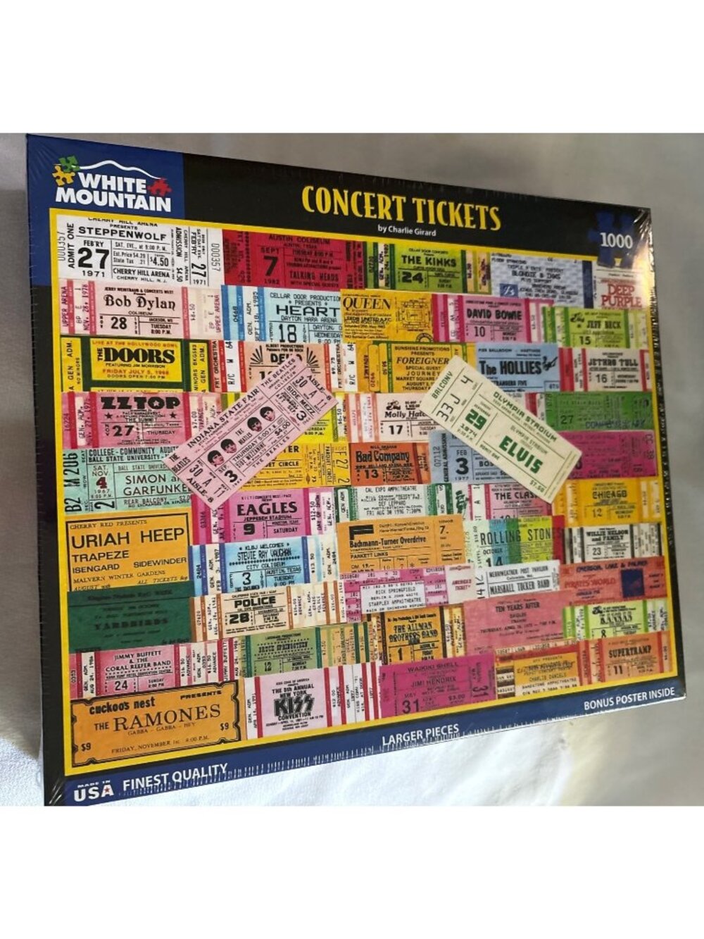 Concert Tickets 1000-Piece Jigsaw Puzzle White Mountain Bonus Poster Made In USA